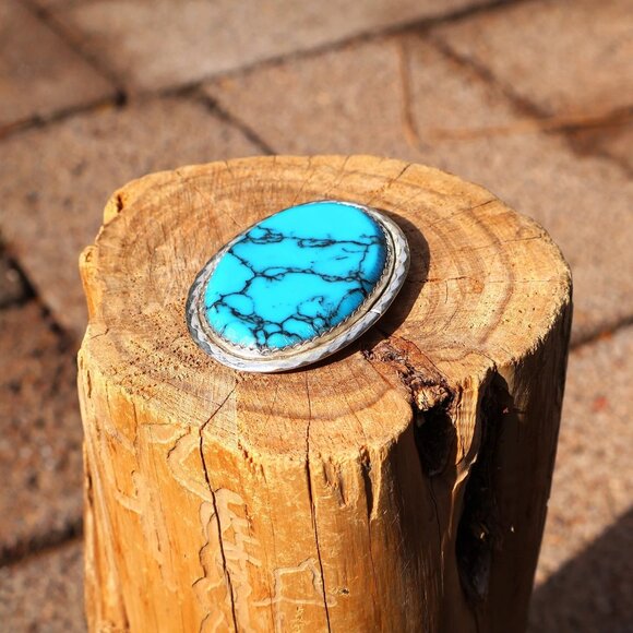 Native American Block Turquoise Manta Pin:‎ Nickel Silver Elegance** - Picture 1 of 5